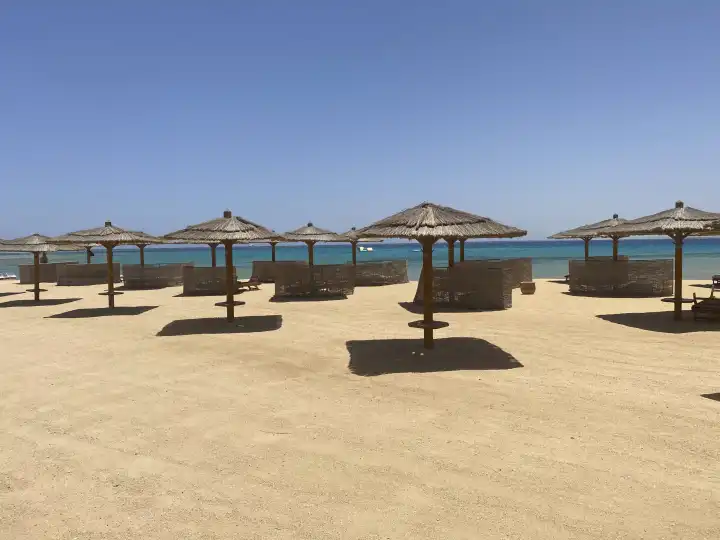 No tourists, Empty umbrellas , Soma Bay, Egypt, Africa