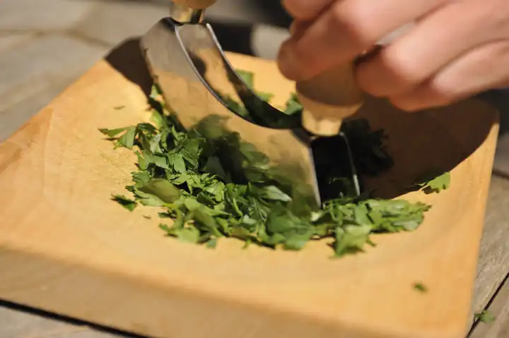 Woman cutting parsley