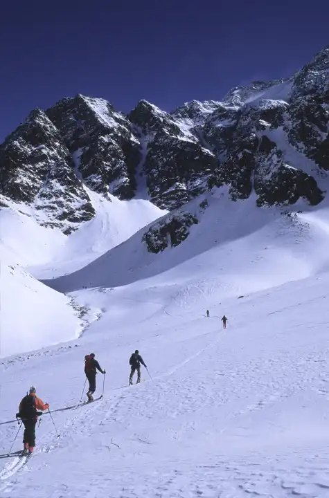 Skiing on Piz Lischanna 3110m, Swiss Alps