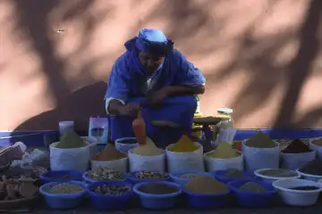 spice dealer on a bazaar in Agadir, Morocco