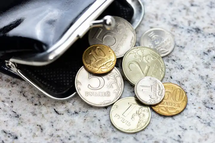 Ruble coins in a wallet