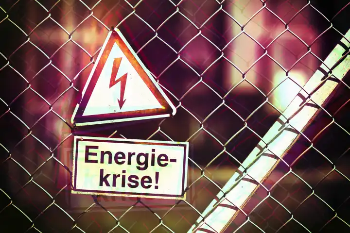 Sign with electricity arrow and the inscription energy crisis