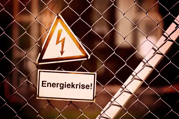 Sign with power arrow and the inscription energy crisis