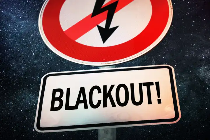Sign with crossed out arrow of electricity and the inscription Blackout