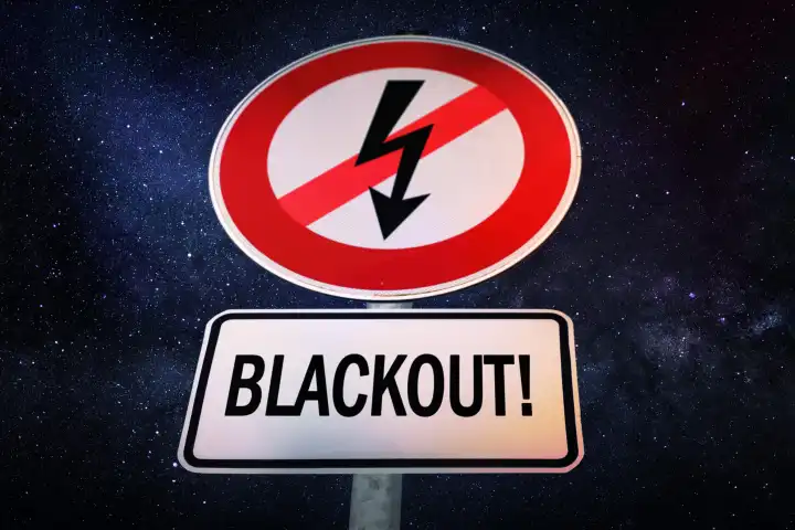 Sign with crossed out arrow of electricity and the inscription Blackout