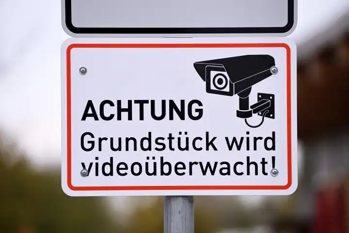 Ein Schild informiert über Videoüberwachung
