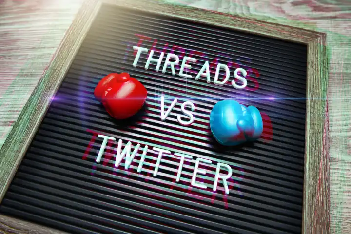 Boxing glove board says Threads vs Twitter, new short message service Threads aims to compete with Twitter