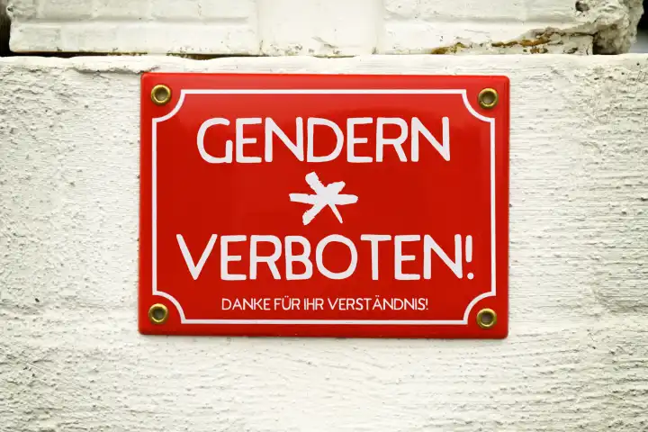 Sign with inscription Gendern verboten, photomontage