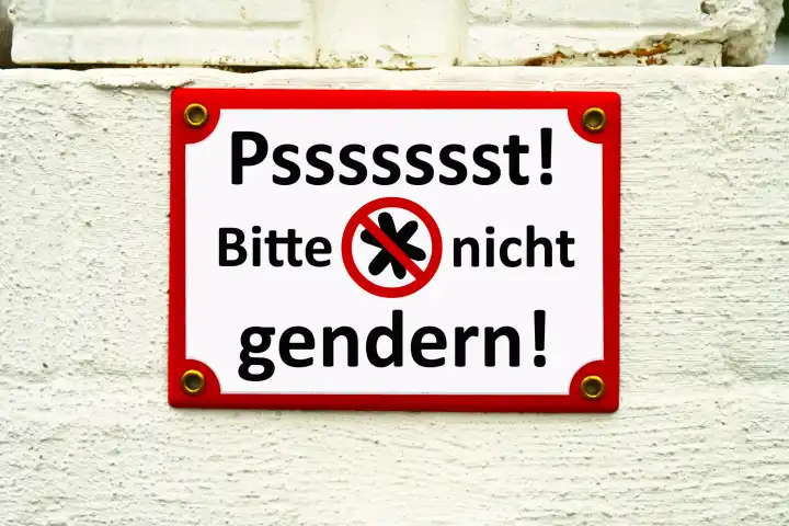 Sign with inscription Pssssssst! Please do not gender, photomontage