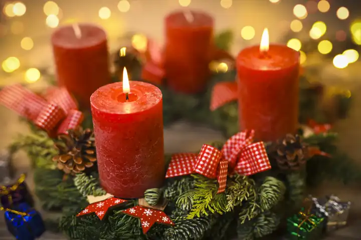 Advent wreath with two burning candles