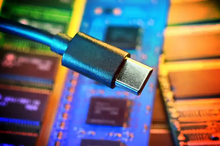 USB-C-Stecker über Computerplatinen, USB-C als Standardladeanschluss in der EU