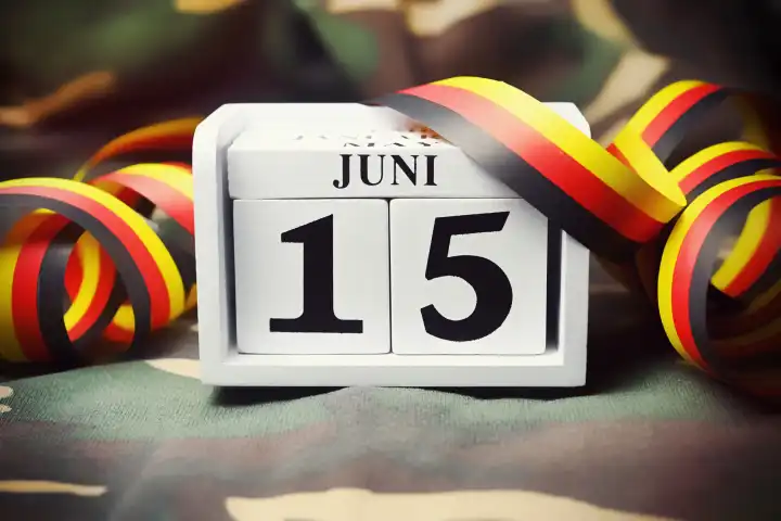 Calendar date June 15 with Germany garland, annual national Veterans Day, photomontage
