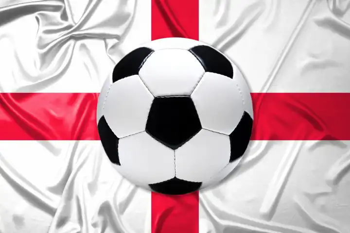 Black and white leather soccer with England flag, photomontage