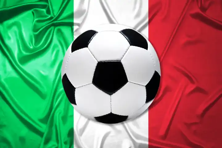Black and white leather soccer with Italian flag, photomontage