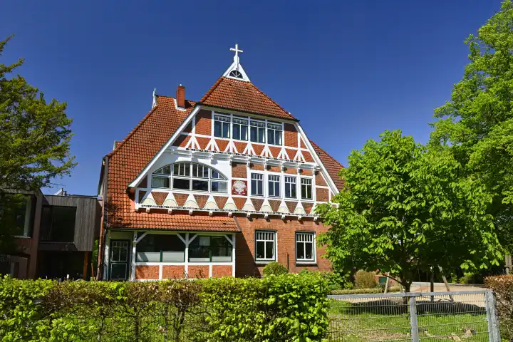 Fachwerkgebäude der Ev. Kindertagesstätte St. Johannis zu Neuengamme in Hamburg, Deutschland