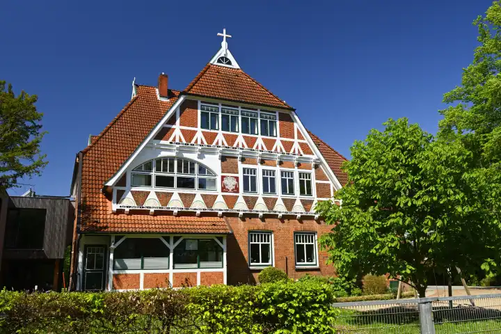 Fachwerkgebäude der Ev. Kindertagesstätte St. Johannis zu Neuengamme in Hamburg, Deutschland