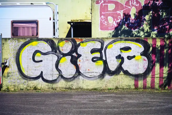 Graffito-Schriftzug Gier in Steinwerder, Hamburg, Deutschland