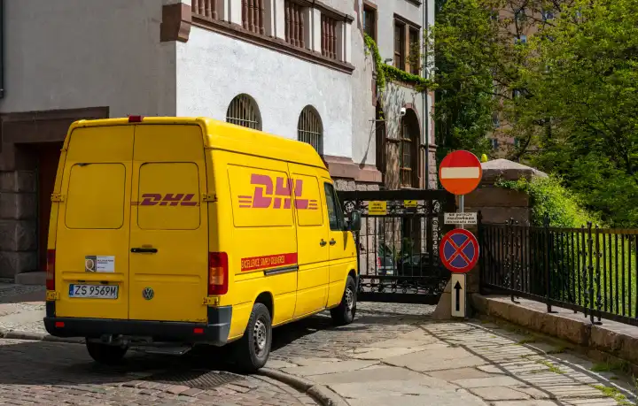 Parcel delivery by DHL in Szczecin, Poland