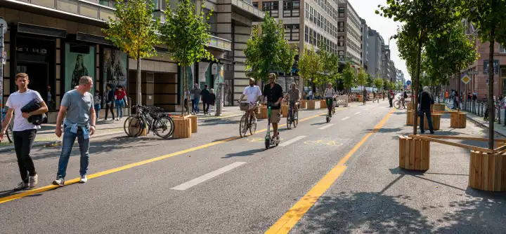 the Berlin pilot project of the car-free shopping and promenade in Friedrichstrasse in Mitte, Germany