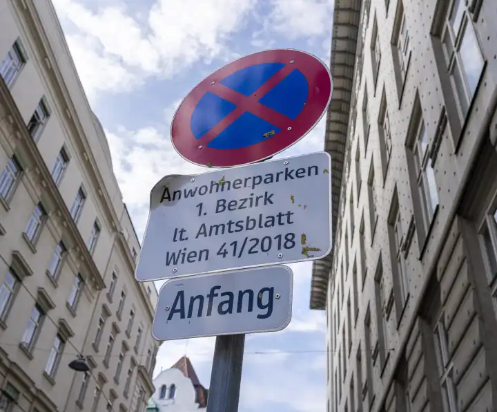 Traffic sign with additional sign, Vienna, Austria