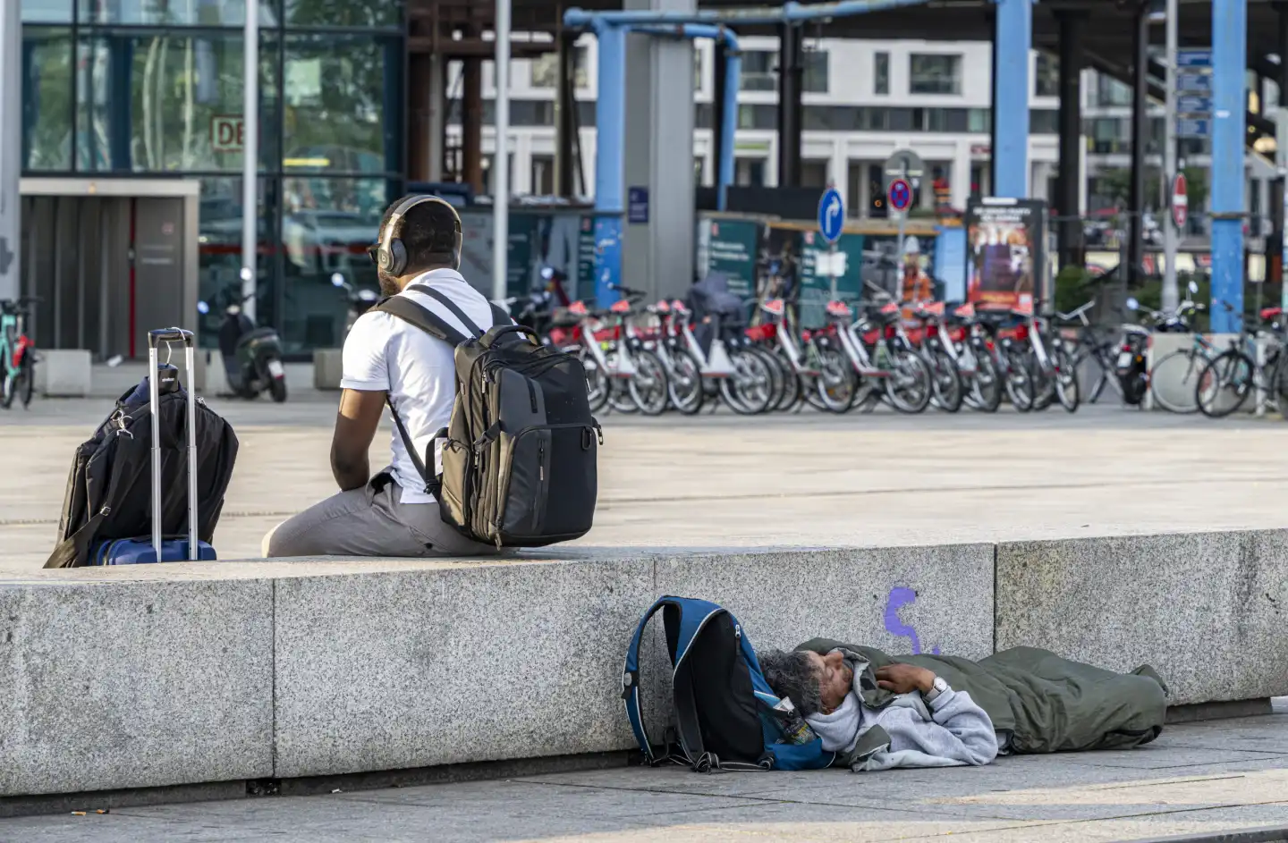 Travelers in front of the main station , Berlin, Germany