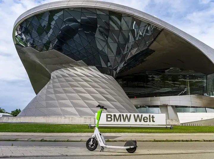 modern facade of BMW World, Munich, Bavaria, Germany