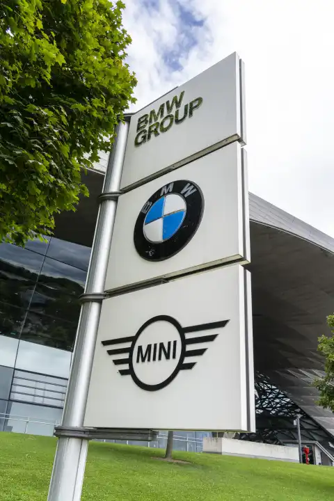 Company logo at BMW Welt, Munich, Bavaria, Germany