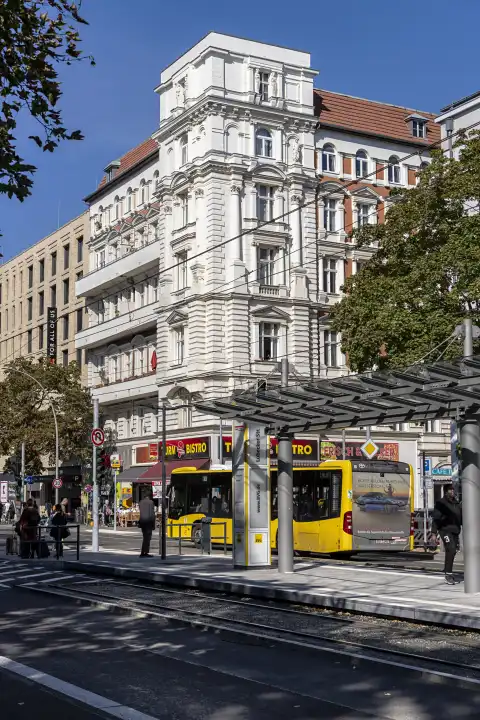 the new streetcar line with the stops in Turmstraße, Berlin-Moabit, Berlin, Germany