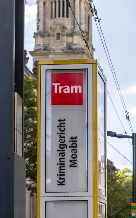 the new streetcar line in Turmstraße, stop at the criminal court Moabit, Berlin-Mitte, Berlin, Germany