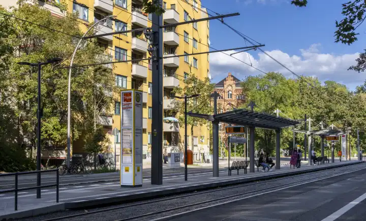the new streetcar line in Turmstraße, stop at the criminal court Moabit, Berlin-Mitte, Berlin, Germany