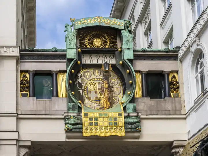 historische Ankeruhr am Hohen Markt, Wien, Österreich