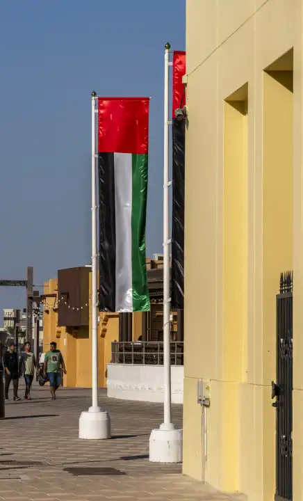 National flag in front of official buildings, Dubai, United Arab Emirates, Asia