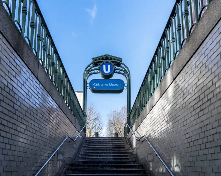Exit with stairs, Märkisches Museum subway station, Berlin, Germany