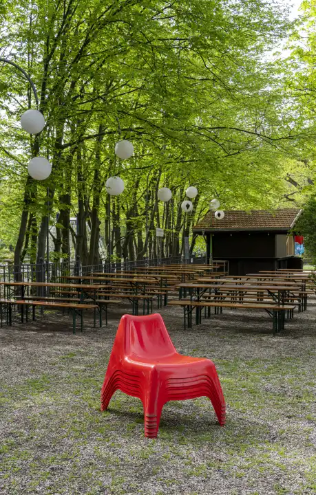 Beer garden, Volkspark Friedrichshain in spring, Berlin, Germany