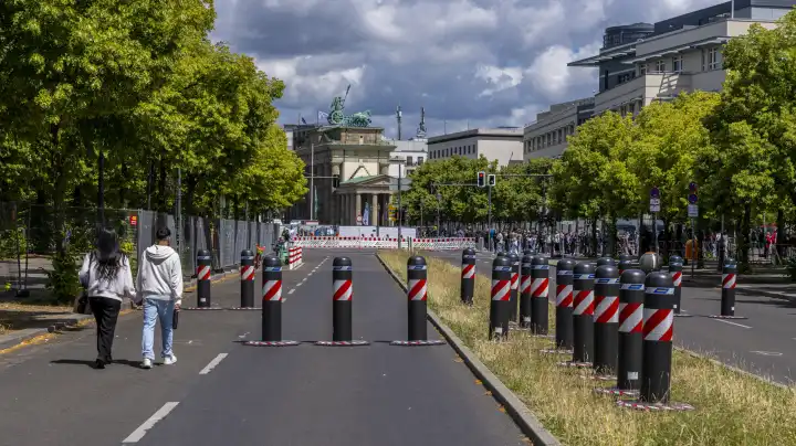 European Football Championship 2024, barriers with bollards on the fan mile around the Brandenburg Gate, Berlin, Germany
