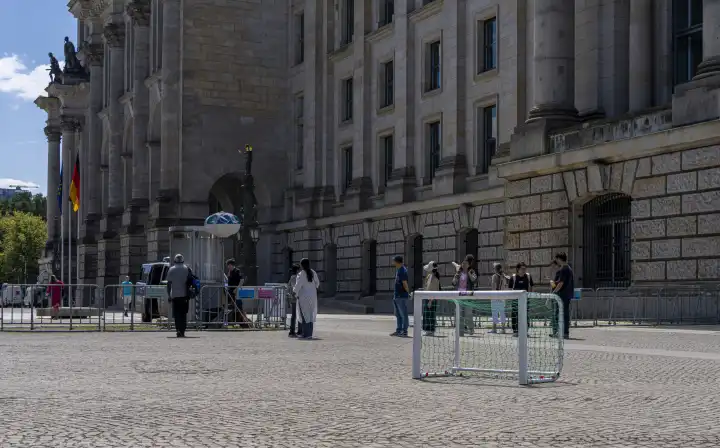 European Football Championship 2024, small soccer goal in front of the Reichstag building, Berlin, Germany