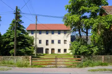 Dilapidated and run-down building, former watermill of Miejsce (Städtel), Świerczów (Schwirz) commune, Namyslow (Namslau) district, Opole voivodeship, Lower Silesia, Poland.