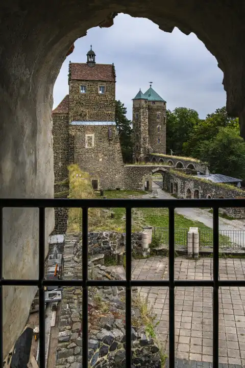 Stolpen Castle, partial ruin of a medieval hilltop castle, later castle and fortress, founded on the basalt hill of Stolpen, Saxony, Germany, for editorial use only.