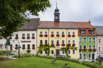 Historic town hall on the market square in Stolpen, Saxony, Germany.