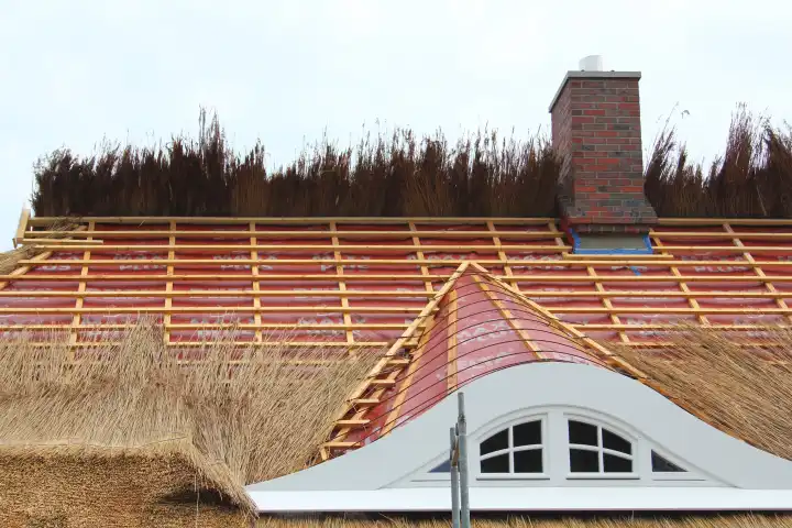 Eindeckung eines Dachs mit Stroh