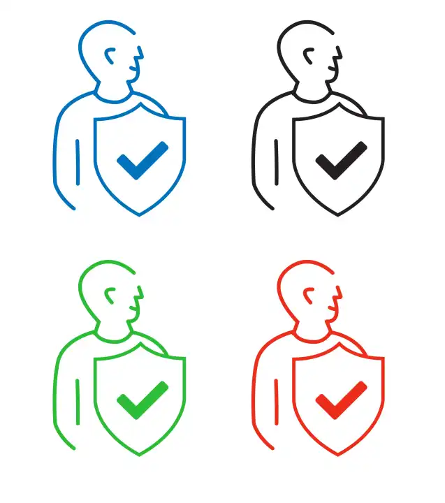 Person mit Schutzschild in verschiedenen Farben