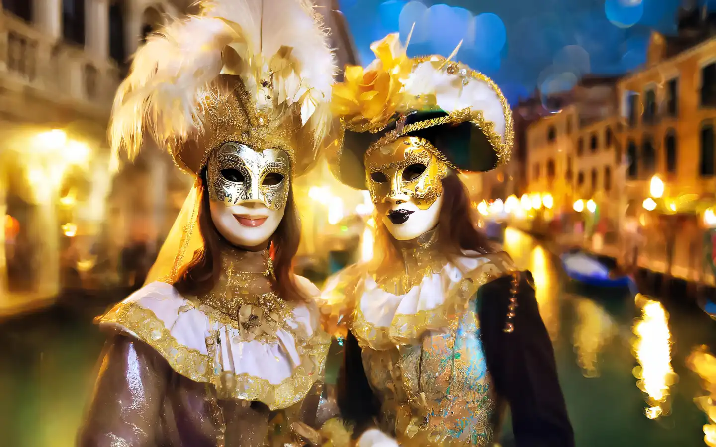 zwei Frauen in venezianischen Kostümen beim Karneval in Venedig, Ki generiert