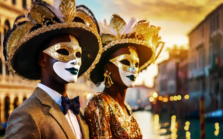zwei Personen in venezianischen Kostümen beim Karneval in Venedig, Ki erzeugt