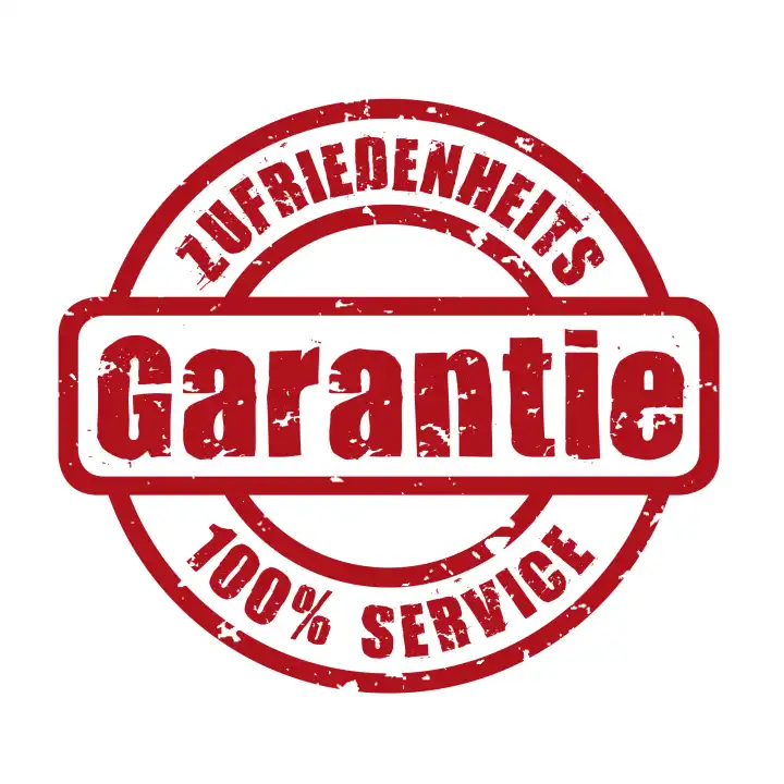 red stamp in german language guarantee guaranty full service