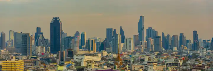Panorama from Chinatown to the skyline of Bangkok, Thailand, Asia