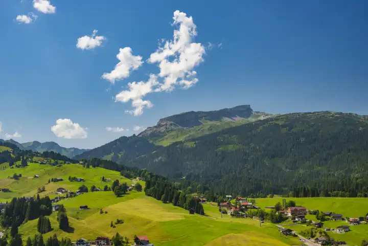 Panorama of Kleinwalsertal, with Hoher Ifen, 2230m Allgäu, Vorarlberg, Austria, Europe