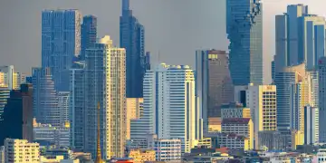 Panorama von Chinatown auf die Skyline von Bangkok, Thailand, Asien