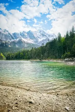 An image of the Eibsee and the Zugspitze in Bavaria Germany