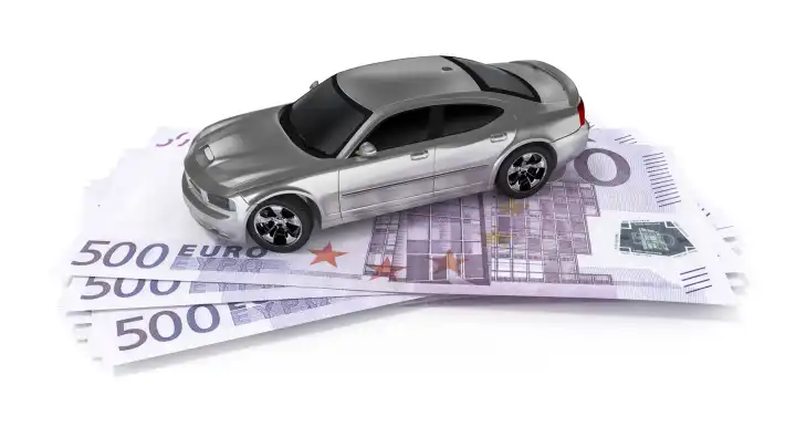 A cash for car symbol image with 500 Euro banknotes