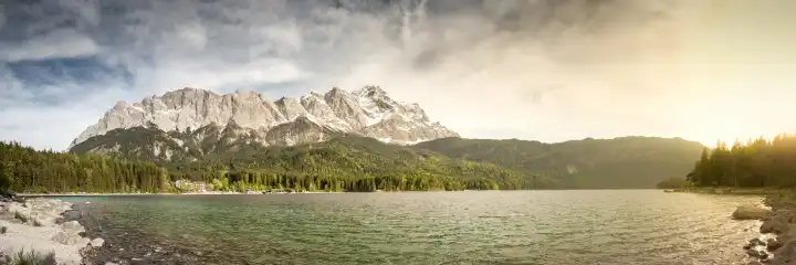 An image of the Eibsee and the Zugspitze in Bavaria Germany